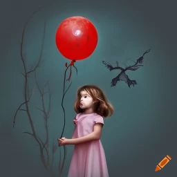 craiyon_095140_A_young_child_holding_a_red_balloon___She_is_walking_in_a_dark___creepy___scary_dark_
